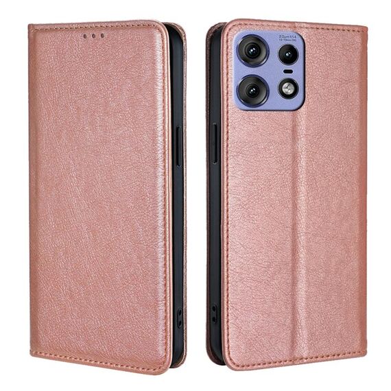 Per Motorola Edge 50 Pro 5G Gloss Oil Solid Color Magnetic Leather Phone Case (Oro rosa)