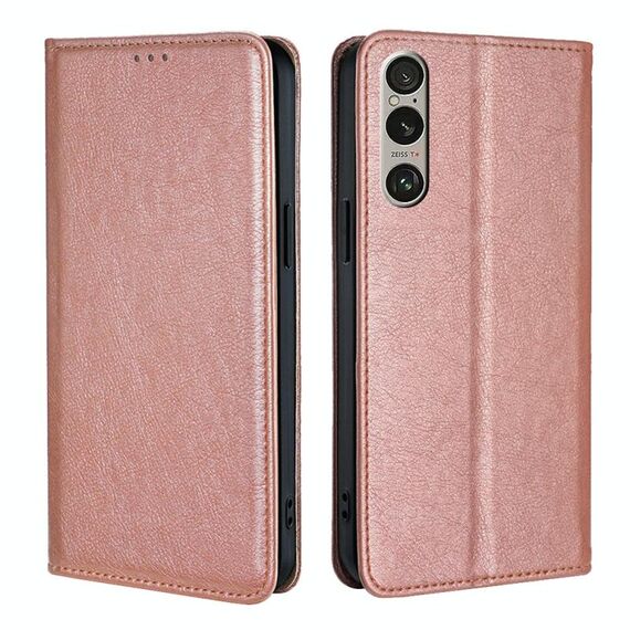 Per Sony Xperia 1 VI Gloss Oil Solid Color Magnetic Leather Phone Case (Oro rosa)