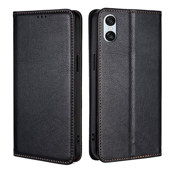 Per Sony Xperia 10 VI Gloss Oil Solid Color Magnetic Leather Phone Case (Nero)