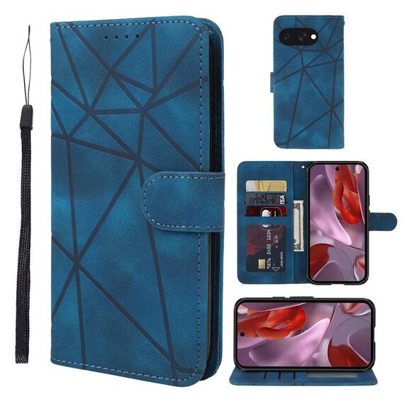 Per Google Pixel 9a Custodia in pelle con linee geometriche Skin Feel (blu)