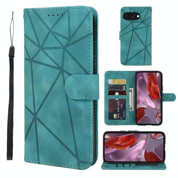 Per Google Pixel 9a Custodia in pelle con linee geometriche Skin Feel (verde)