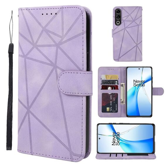 Per OnePlus Ace 3V Custodia in pelle con linee geometriche Skin Feel (viola)