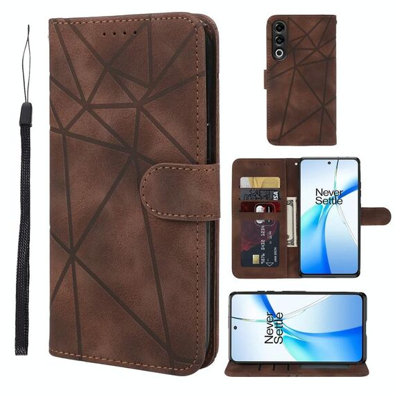 Per OnePlus Ace 3V Custodia in pelle con linee geometriche Skin Feel (marrone)