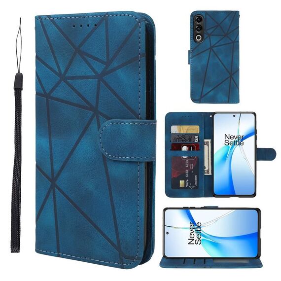 Per OnePlus Nord CE4 Custodia in pelle con linee geometriche Skin Feel (blu)