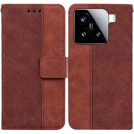 Per Xiaomi 15 Custodia per telefono in pelle con motivo geometrico in rilievo (marrone)