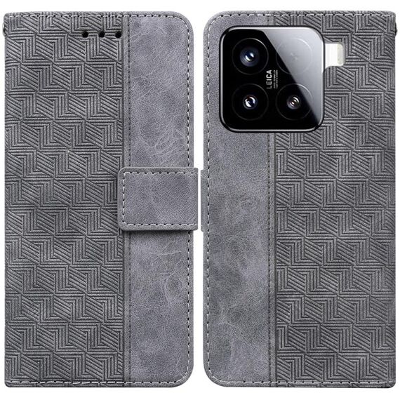Per Xiaomi 15 Custodia per telefono in pelle con motivo geometrico in rilievo (grigio)
