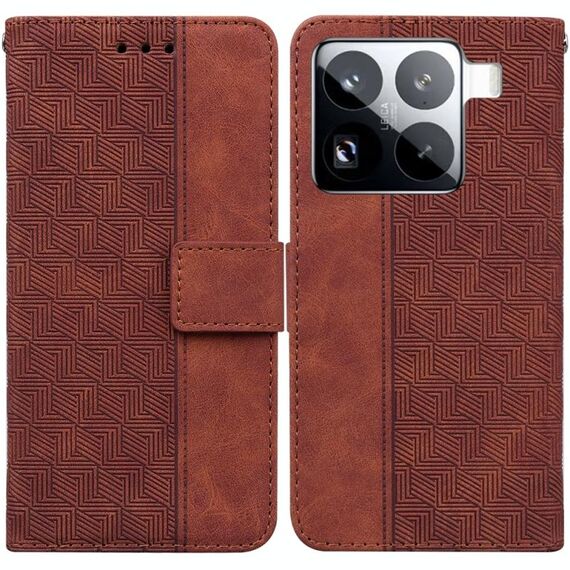 Per Xiaomi 15 Pro Custodia per telefono in pelle con motivo geometrico in rilievo (marrone)