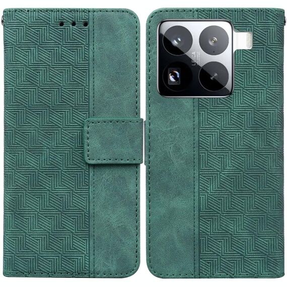 Per Xiaomi 15 Pro Custodia per telefono in pelle con motivo geometrico in rilievo (verde)