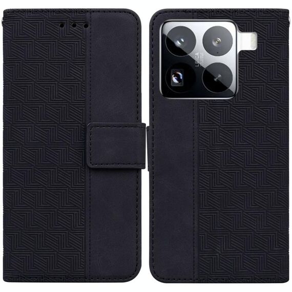 Per Xiaomi 15 Pro Custodia per telefono in pelle con motivo geometrico in rilievo (nero)