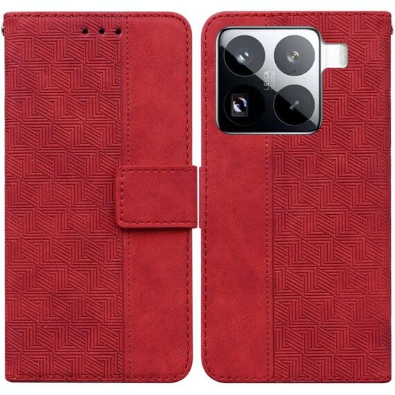 Per Xiaomi 15 Pro Custodia per telefono in pelle con motivo geometrico in rilievo (rosso)