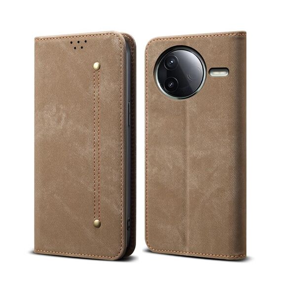 Per Redmi K80 Denim Texture Casual Style Custodia in pelle a ribalta orizzontale (cachi)