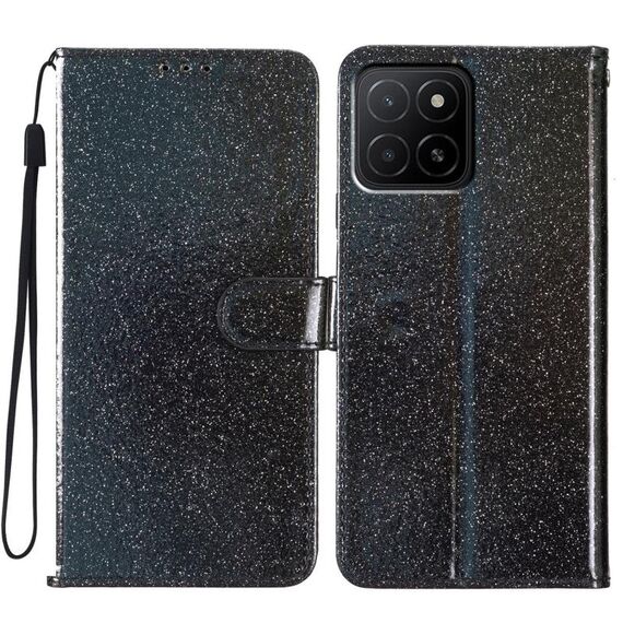 Custodia in pelle flip glitterata per Honor X5b 4G (nera)