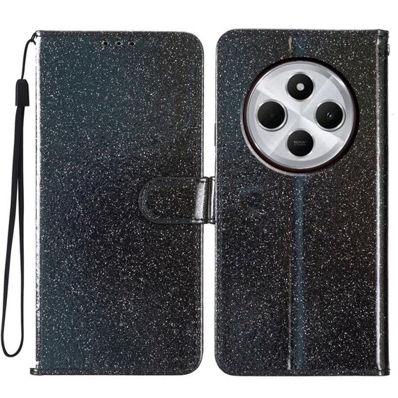 Per Redmi A4 5G Custodia per telefono in pelle con glitter (nero)