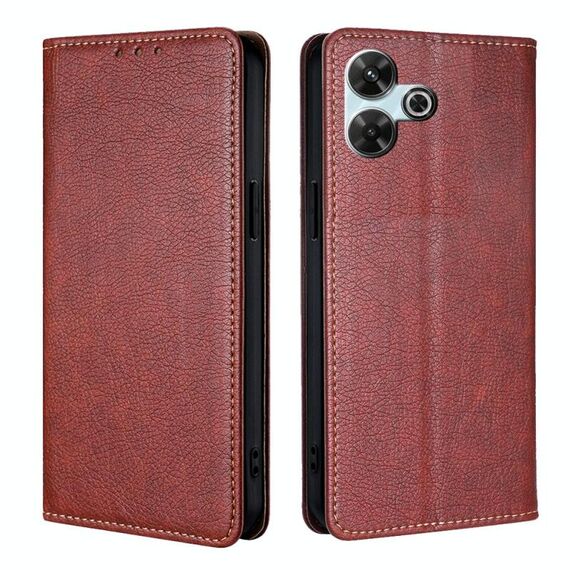 Per Redmi 13 4G Custodia per telefono magnetica in pelle tinta unita Gloss Oil (marrone)