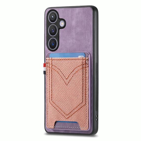 Per Samsung Galaxy S25+ 5G Custodia in pelle con texture denim e slot per schede (viola)