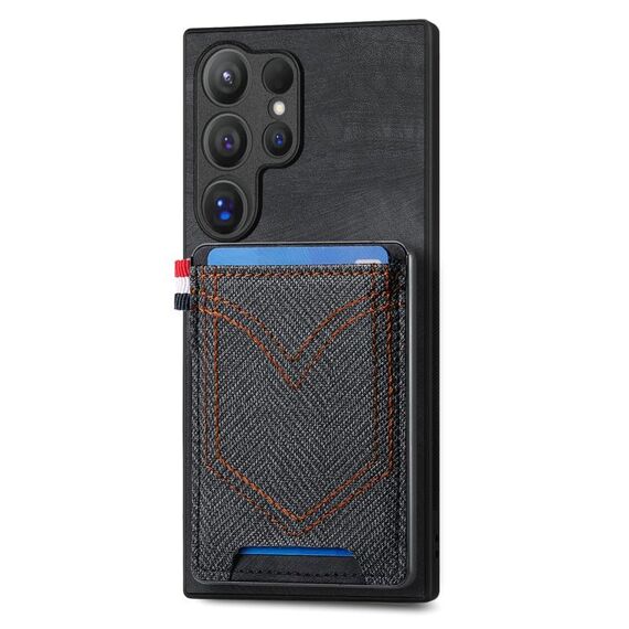 Per Samsung Galaxy S25 Ultra 5G Custodia in pelle con texture denim e slot per schede (nero)