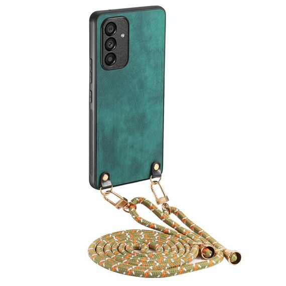 Per Samsung Galaxy S25 5G Custodia per telefono con retro in pelle vintage per PC con tracolla (verde)