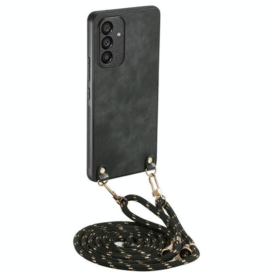 Per Samsung Galaxy S25+ 5G Custodia per telefono con retro in pelle vintage per PC con tracolla (nero)