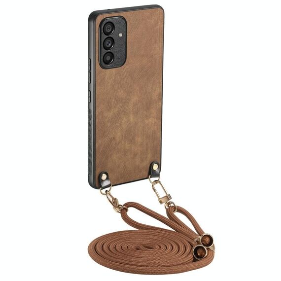 Per Samsung Galaxy S25+ 5G Custodia per telefono in pelle vintage con retro in PC e tracolla (marrone)