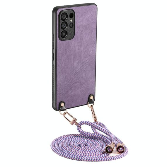 Per Samsung Galaxy S25 Ultra 5G Custodia per telefono in pelle vintage con retro in PC e tracolla (viola)