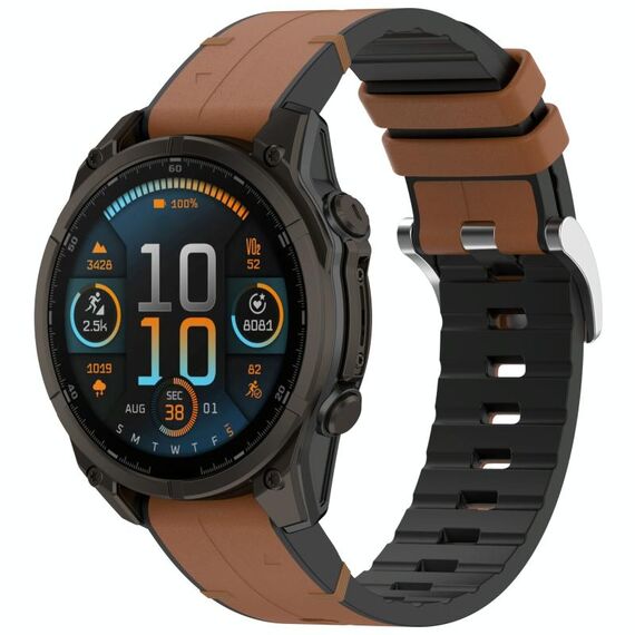 Per Garmin Fenix ​​8 AMOLED 51mm Fibbia a sgancio rapido 26mm Cinturino in silicone e pelle (marrone)