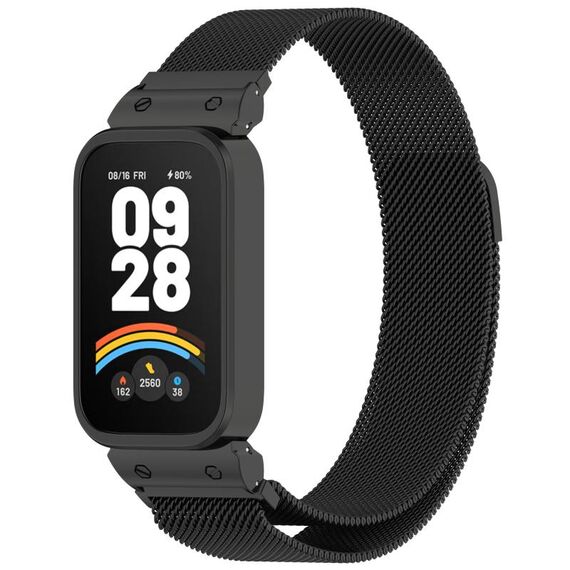 Per Xiaomi Smart Band 9 Active Metal Frame Watch Case Integrato Milan Magnetic Steel Mesh Watch Band (Nero)