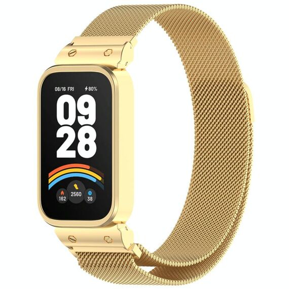 Per Xiaomi Smart Band 9 Active Metal Frame Watch Case Integrato Milan Magnetic Steel Mesh Watch Band (Oro)