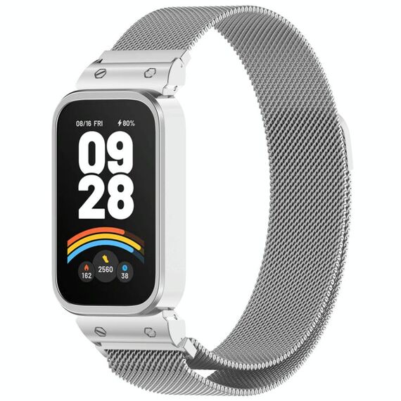 Per Xiaomi Smart Band 9 Active Metal Frame Watch Case Integrato Milan Magnetic Steel Mesh Watch Band (Argento)