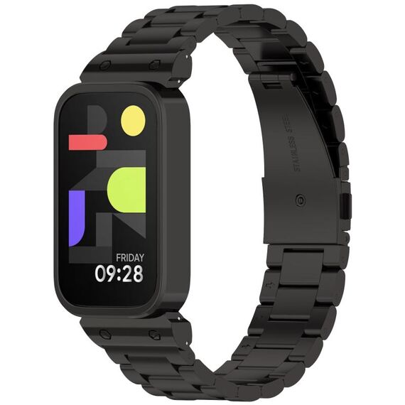 Per Redmi Band 3 Orologio con struttura in metallo, cinturino in acciaio inossidabile con tre perle integrate (nero)