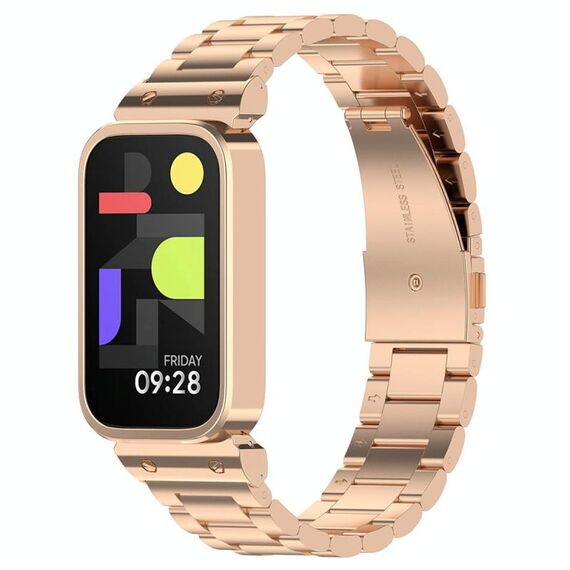 Per Redmi Band 3, cassa dell'orologio con struttura in metallo e cinturino in acciaio inossidabile con tre perle integrate (oro rosa)