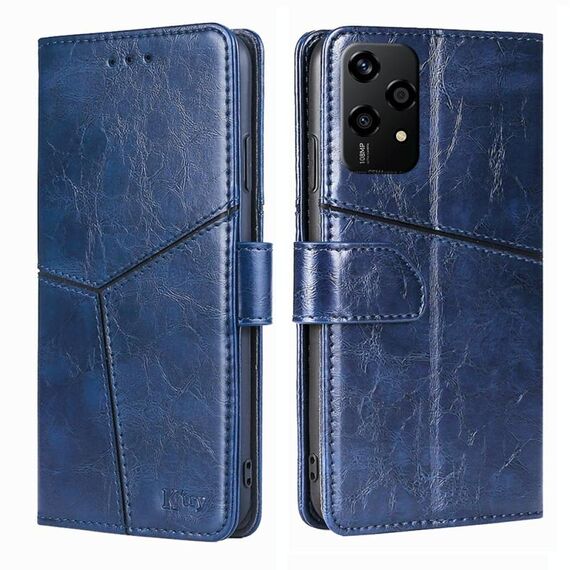 Per Honor 200 Lite 5G Custodia per telefono in pelle con cuciture geometriche globali (blu)