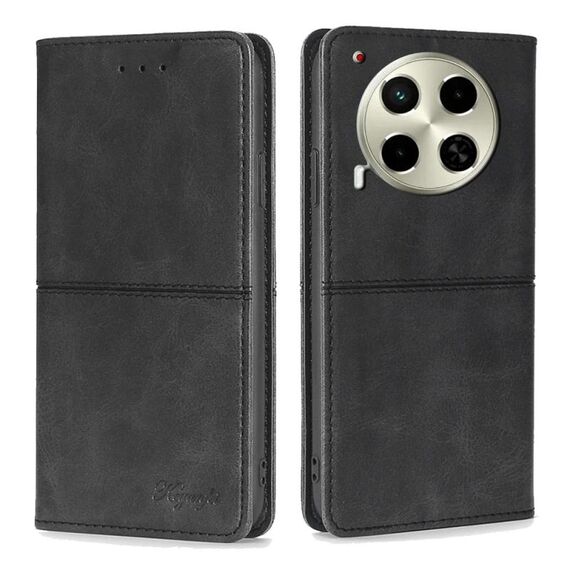 Per Tecno Camon 30 Custodia magnetica in pelle con texture mucca (nero)