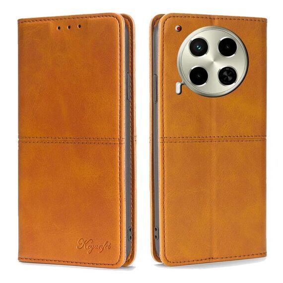 Per Tecno Camon 30 Custodia magnetica in pelle con texture mucca (marrone chiaro)