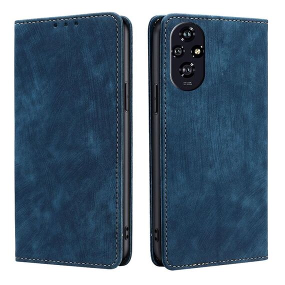 Per Honor 200 5G RFID Antifurto Spazzola Magnetico Custodia in Pelle per Telefono (Blu)