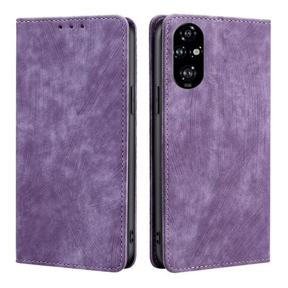 Per Honor 200 Pro 5G RFID Antifurto Spazzola Magnetico Custodia in Pelle per Telefono (Viola)
