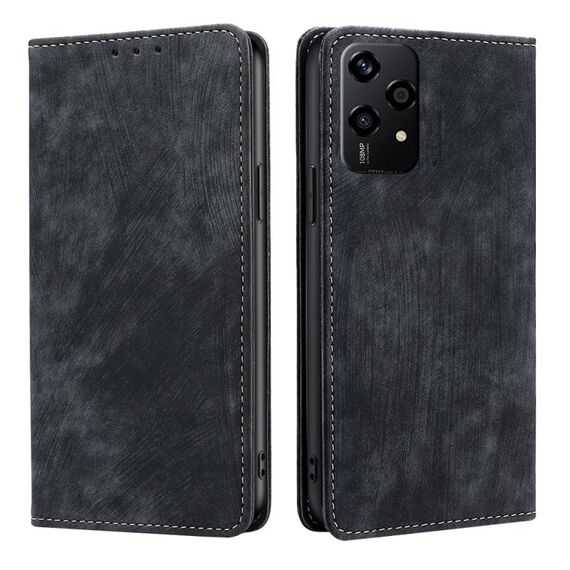 Per Honor 200 Lite 5G Custodia per telefono in pelle magnetica antifurto RFID globale (nero)