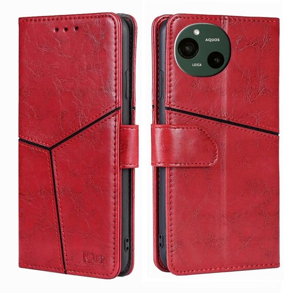 Per Sharp Aquos R9 Custodia in pelle con cuciture geometriche (rosso)