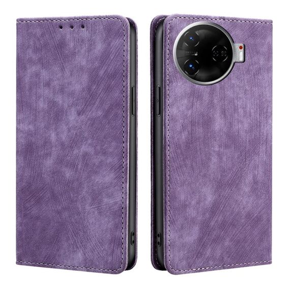 Per Tecno Camon 30 Pro 5G RFID Antifurto Spazzola Magnetico Custodia in Pelle per Telefono (Viola)