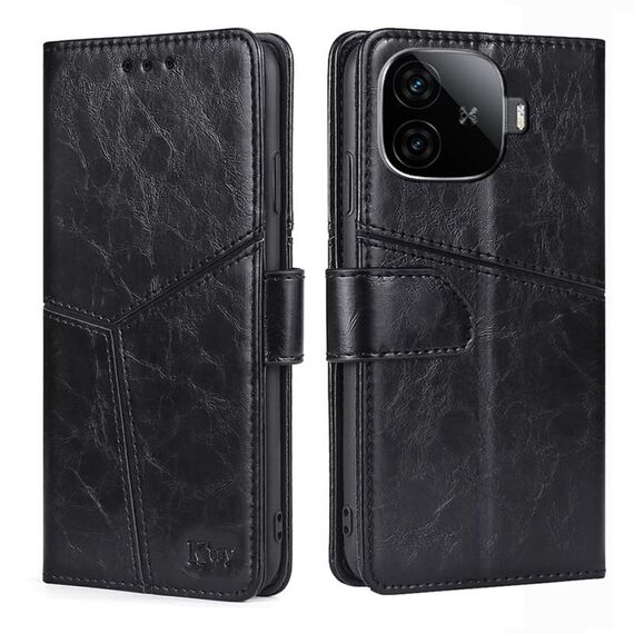 Per vivo iQOO Z9 Turbo Custodia per telefono in pelle con cuciture geometriche (nero)