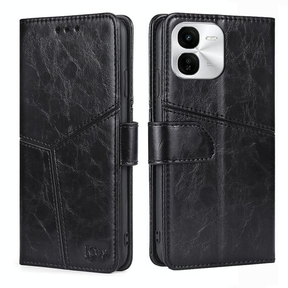 Per vivo iQOO Z9x 5G Custodia in pelle con cuciture geometriche (nero)