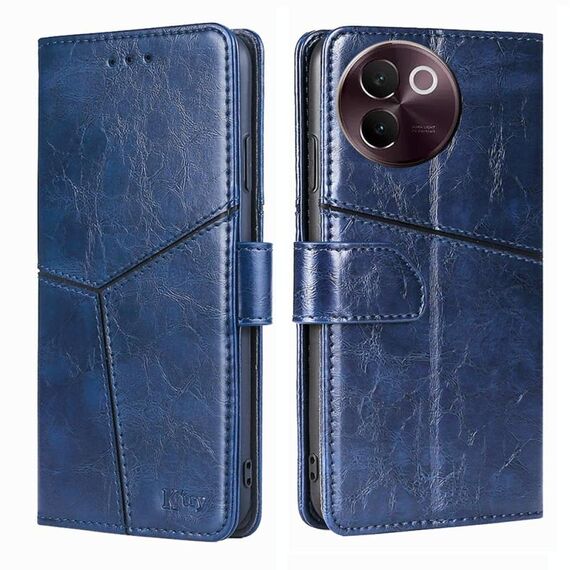 Per vivo V30e 5G Custodia per telefono in pelle con cuciture geometriche globali (blu)