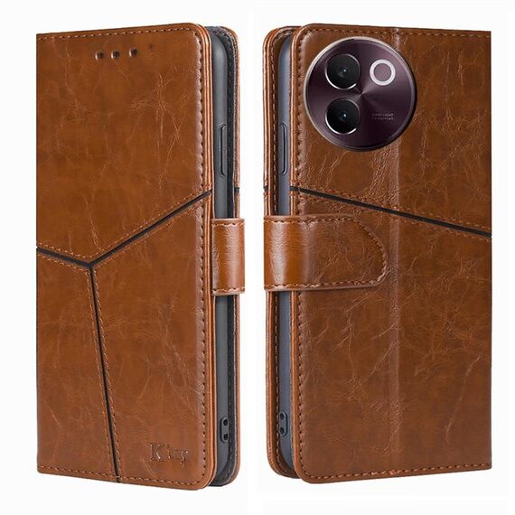Per vivo V30e 5G Custodia per telefono in pelle con cuciture geometriche globali (marrone chiaro)