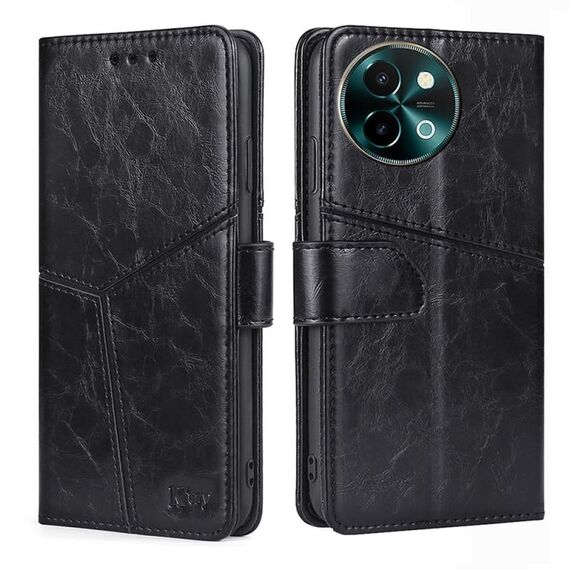 Per vivo Y38 5G / T3x Custodia per telefono in pelle con cuciture geometriche globali (nero)