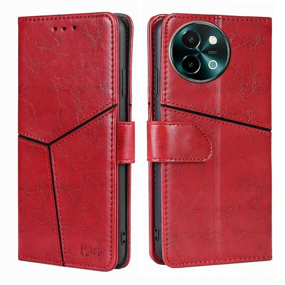 Per vivo Y38 5G / T3x Custodia per telefono in pelle con cuciture geometriche globali (rosso)
