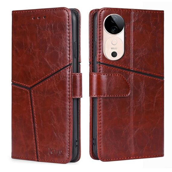 Per vivo S19 Custodia per telefono in pelle con cuciture geometriche (marrone scuro)