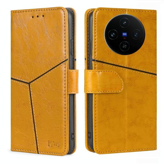 Per vivo X100s Custodia per telefono in pelle con cuciture geometriche (giallo)