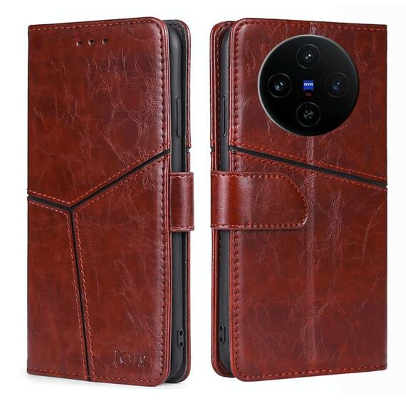 Per vivo X100s Custodia per telefono in pelle con cuciture geometriche (marrone scuro)