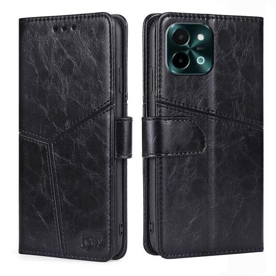 Per vivo Y28 4G Custodia in pelle con cuciture geometriche (nero)