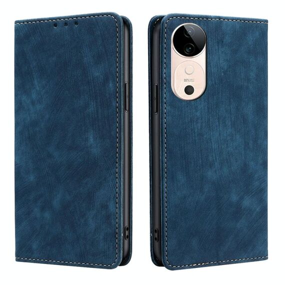 Per vivo S19 Custodia per telefono in pelle magnetica con spazzola antifurto RFID (blu)