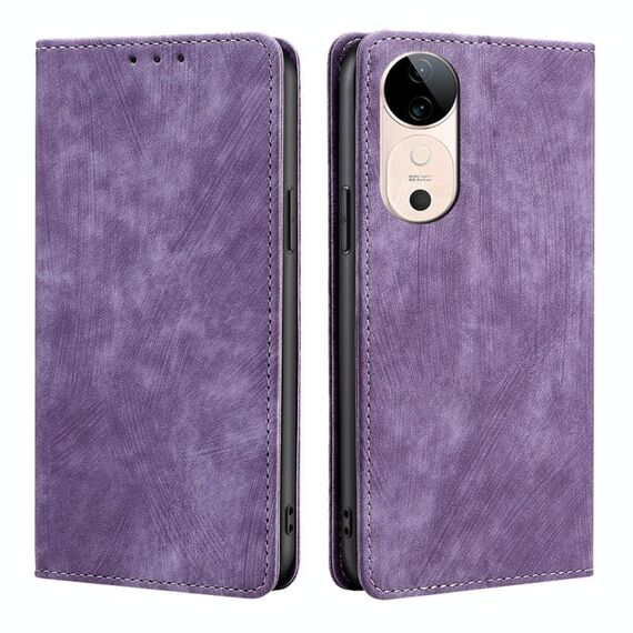 Per vivo S19 RFID Anti-furto Spazzola Magnetico Custodia in Pelle per Telefono (Viola)